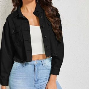 Black cropped jean jacket